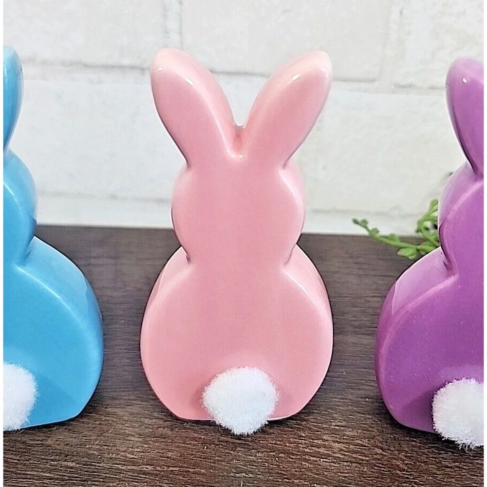 Easter Bunny Rabbit Peeps‎ Ceramic Figurines Pastel 4